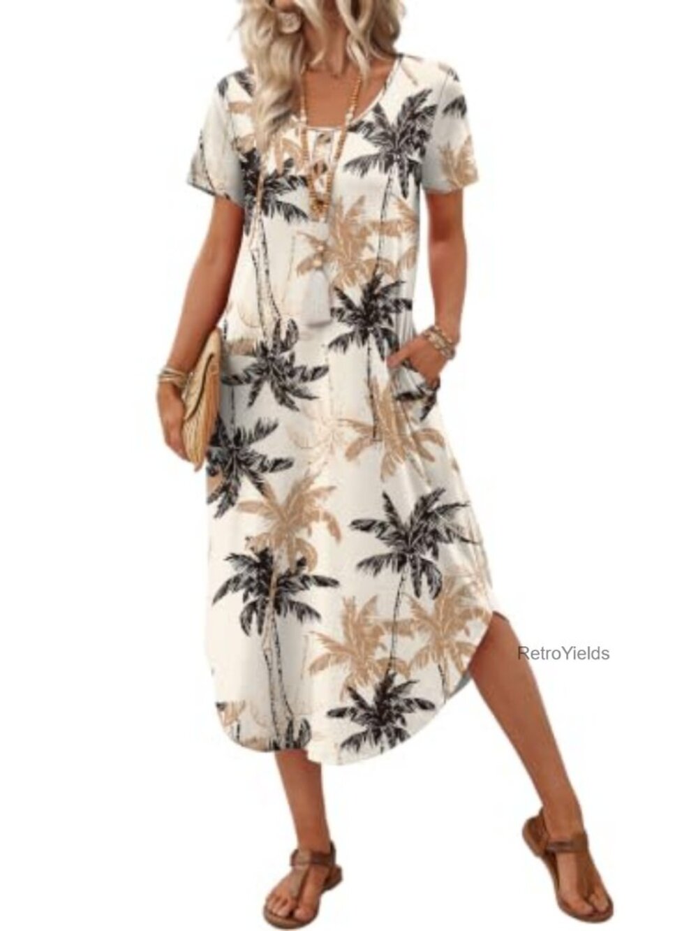 Women's Summer Midi Dress Short Sleeve Casual Tshirt Dress with Pockets
